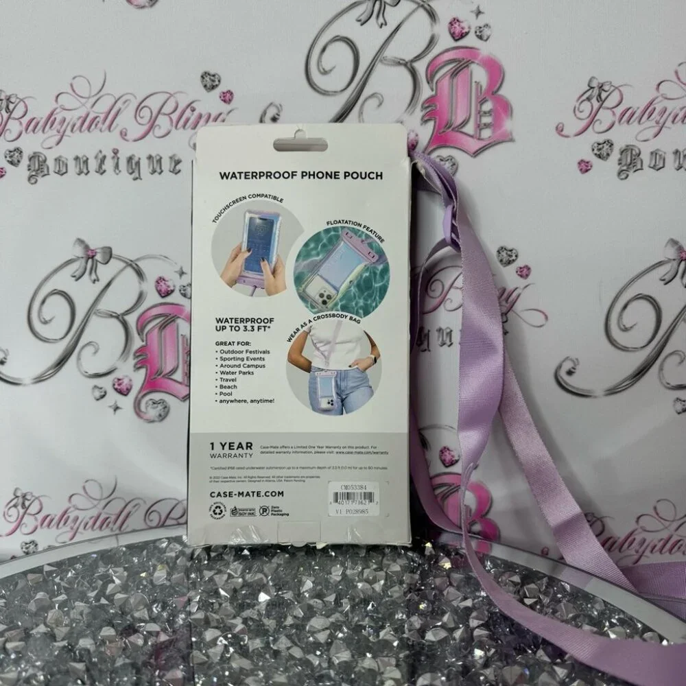 Case-Mate Waterproof Phone Pouch with Purple Strap holographic shiny sparkly 💫